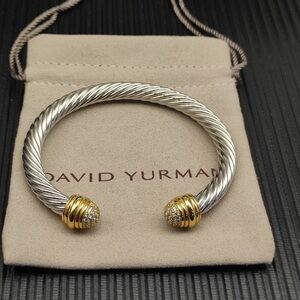 David Yurman Silver and Gold Cable Bracelet with Diamond Details